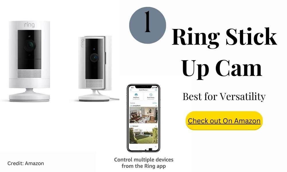 Ring Stick Up Cam pet camera for both indoor and outdoor monitoring with HD video