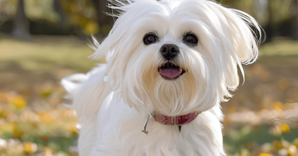 Maltese small dog breed, white, gentle and affectionate
