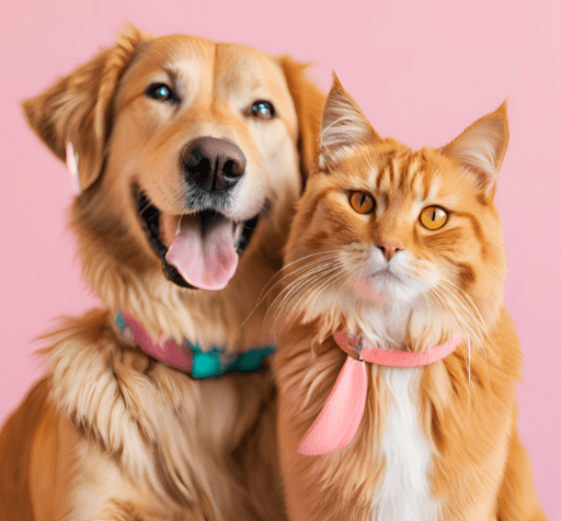 Happy dog and cat smiling together – joyful pet companions with bright expressions, perfect for pet lovers and animal care themes